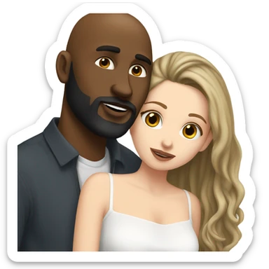 White girl brunette kissing black bald man with beard sticker