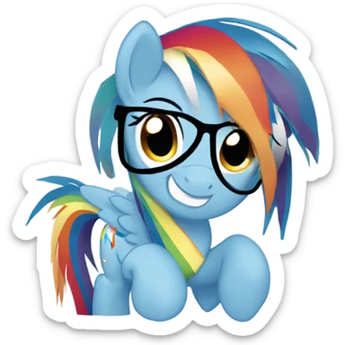 Rainbow dash my little pony emoji with black glasses on  sticker