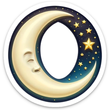 “A luxurious ultra-detailed 3D crescent moon with a high-gloss pearlescent surface, smooth reflective texture, soft glowing rim light, cinematic studio lighting, subtle light bloom, realistic depth and curvature, elegant and magical mood, floating in dark space, minimal composition,  sticker