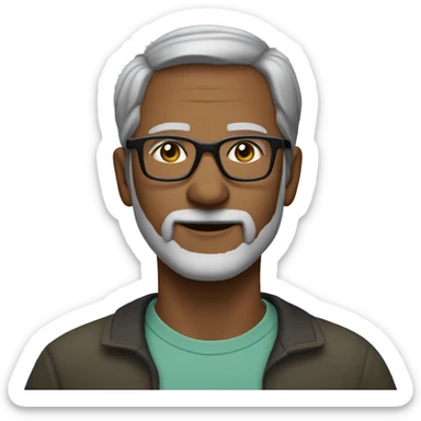 A thin very handsome man in his 50s with graying short hair  more black than gray and a gray beard - more black than gray wearing brown, acetate frames eyeglasses he has greenish hazel eyes eyes sticker