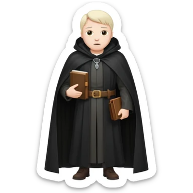 A wandering philosopher in a long black cloak with a book full height sticker