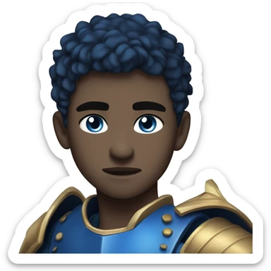 a 6'5" 19 years old Irish, teenage boy with slightly dark short hair. He wields a dark blue flaming sword, and wears a blue armor. He has blue eyes. He is very serious & strong  sticker