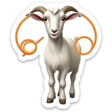 A goat with a two circles next to eachother and a stick coming out of his stomach  sticker