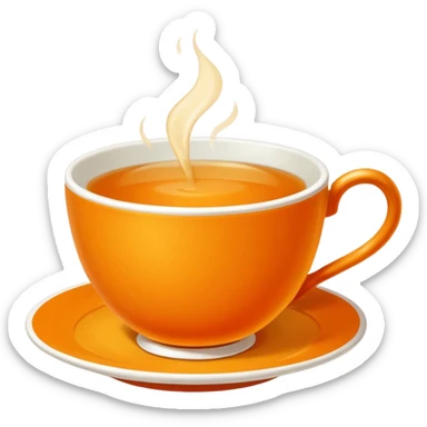 Hermès-style cup of tea, elegant, orange and gold accents, luxury, simple and cute emoji style sticker