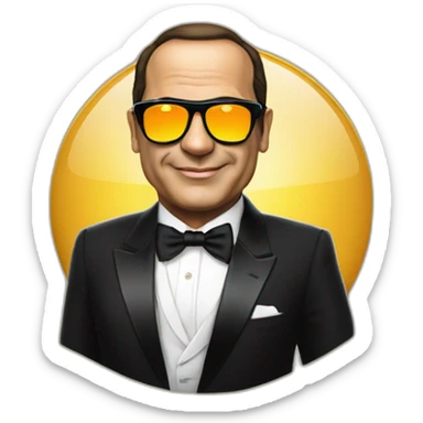 Satirical cartoon Egyptian President Al Sisi in a tuxedo wearing sun glasses with egyptian flag sticker
