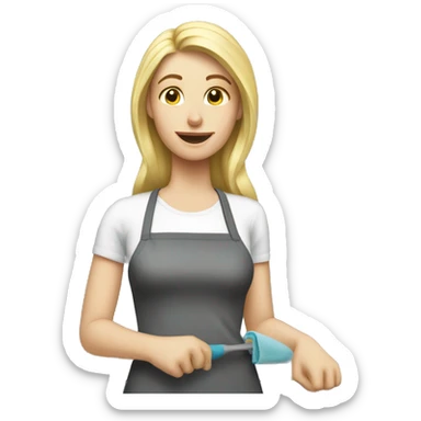Blonde Caucasian woman doing house chores  sticker
