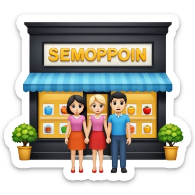  two characters + shop building. No emoji sticker