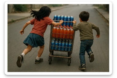 aka uka ichimlik ortilgan aravani olib qochishyapti orqa tarafdan rakurs yuzi ko'rinmasin sticker