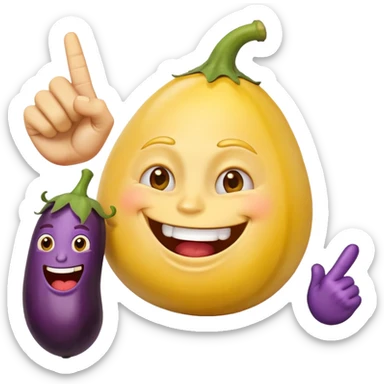 Mad emoji laughing with an eggplant next to him doing a middle finger  sticker