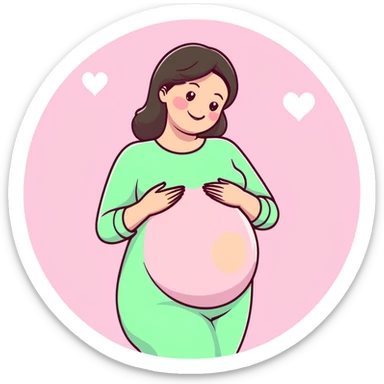 smiling brunette pregnant woman surrounded by pastel pink hearts sticker
