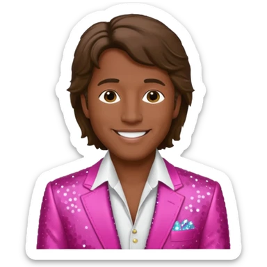 Andy Gibb with dark pink dress shirt, white sequin suit jacket sticker