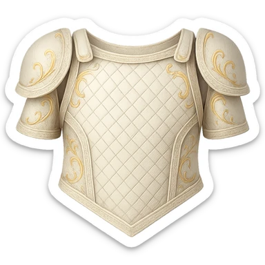 Recolor the armor to a very light metallic silver color with subtle, elegant gold engravings. The gold should be soft and not too yellow or green, matching the gold tone and style of the provided silver shield reference. Transparent background. sticker