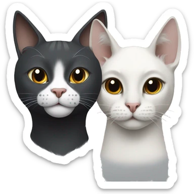 draw a smiley of two cats: a gray sphinx and a black cat with white llamas and a thin white stripe on the nose sticker
