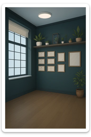 faMMI QUESTA STANZA SENZA LE PERSONE E SENZA LETTINO, SOLO LA STANZA. FALLA MOLTO PIù LUMINOSA CON LUCI PIù FREDDE E MODERNE, NON LUCI GIALLE sticker