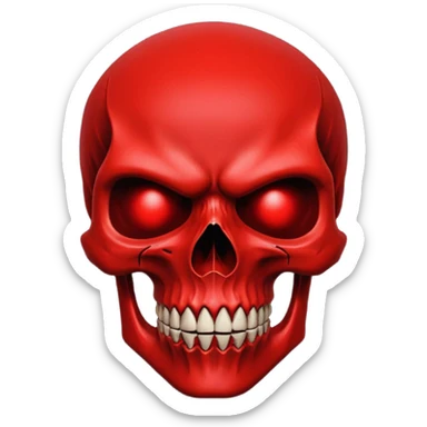 A stylized, bright red skull against a deep black background, with thick, angular features, minimalist design, vector art, gothic aesthetic, high contrast, dramatic lighting, saturated blood red, centered composition, extreme sharpness, smooth textures, dark and menacing atmosphere, sticker
