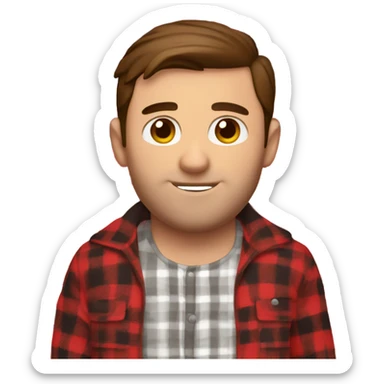 Man with brown hair and brown eyes wearing red buffalo plaid pjs sticker