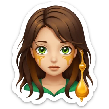 Pretty girl, with dark brown honey hair and green eyes and hair strands dripping honey sticker