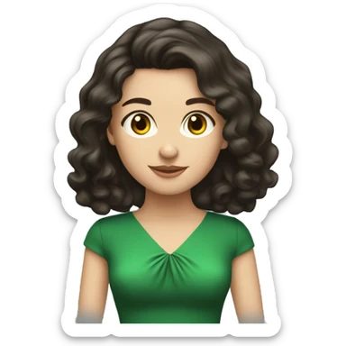 wavy dark hair 35 years old caucasian brunette, green dress sticker