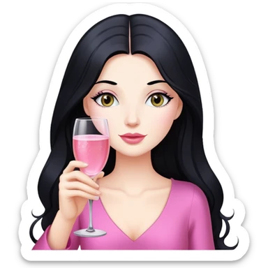 Pretty white lady with long black hair drinking pink champagne sticker