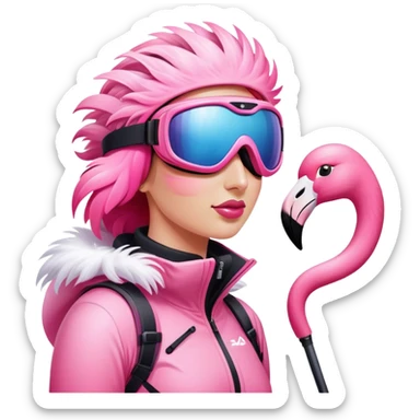 A female skiing flamingo on the slope wearing ski goggles sticker