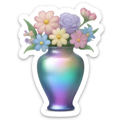 Iridescent vase with pastel flowers sticker