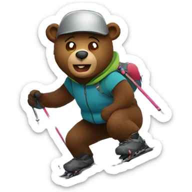 a bear skiing in the mountain sticker