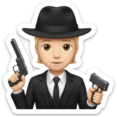 Underboss, black suit, fedora, gun sticker