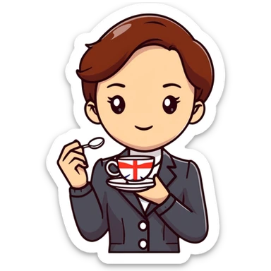 Stylish British girl with anatomically correct hands elegantly holding teacup sticker