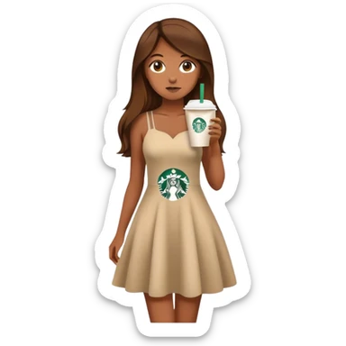 Diva girl with long brown hair and starbucks wearing dress sticker