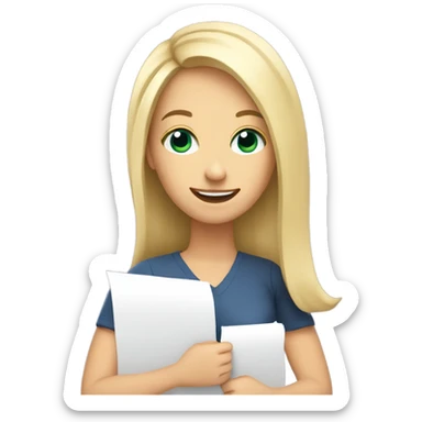 White woman with long blonde hair, holding a completed to do list, celebrating  sticker