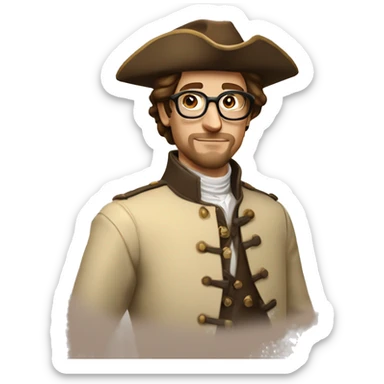 Musketeer man beige jacket short brown hair garden round glasses sticker