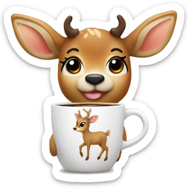 cute deer drinking coffee sticker