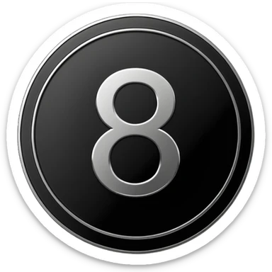 Emoji icon of a metal coin with engraved number 8, minimalist style, isolated, only black color sticker