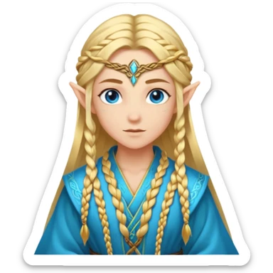 mystic elf, long golden braid, glowing runes on robe sticker