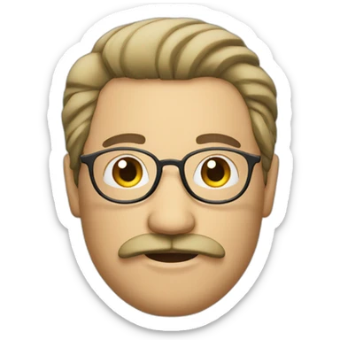 long straight hair men with mustache and round glass sticker