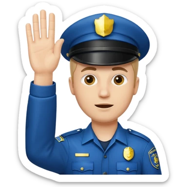 a white police man with one hand up telling the traffic to stop sticker