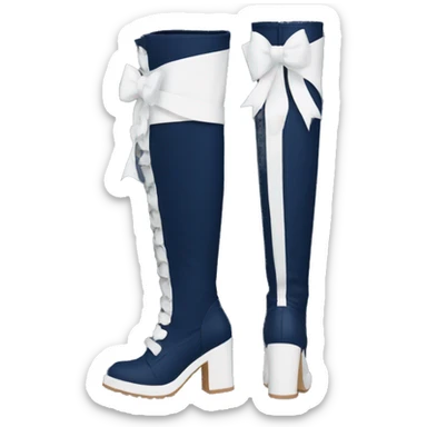 Navy blue thigh high boots with white bow sticker