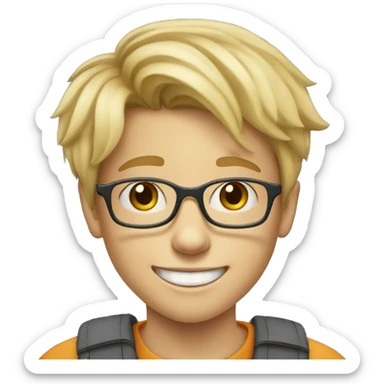 9-year-old white blond boy with glasses and braces on his teeth sticker