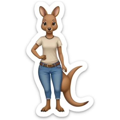 female kangaroo casual clothes jeans t-shirt upright friendly sticker