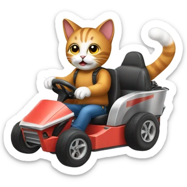 cat driving a gocart sticker