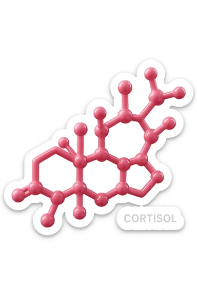 molecola chimica del cortisolo in 3d, colore rosa, fluttua in aria, iperrealistica 4k sticker