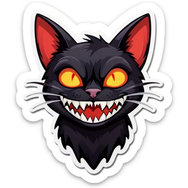 Black cat with vampire teeth sticker