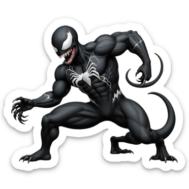 Venom crawling, full black body, no white logos, simplified style sticker