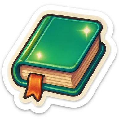 A green book with a bookmark in retro stickers style, with a vintage design and colorful details sticker