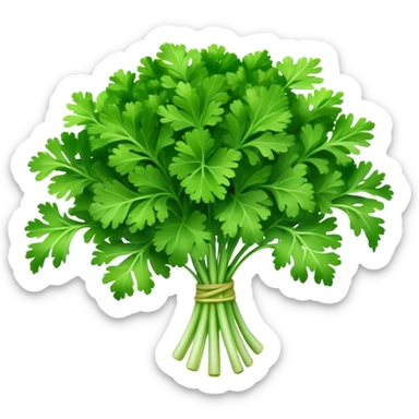 Cinematic Realistic Parsley Emoji, Fresh and vibrant, with bright green, frilly leaves that seem to shimmer with vitality. The plant exudes a sense of healthy growth and aromatic zest, inviting both beauty and flavor into any dish. Soft glowing outline, capturing the essence of freshness, health, and culinary delight in a sprig of parsley! sticker