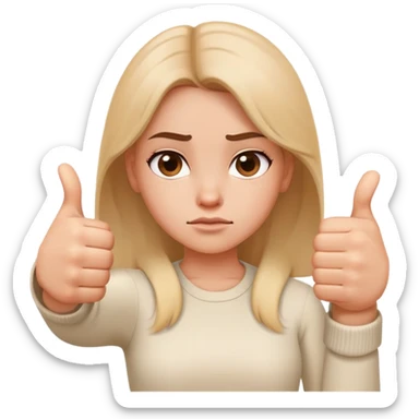 Cartoon girl showing ambivalence with one hand thumbs up and one hand thumbs down, indecisive face sticker