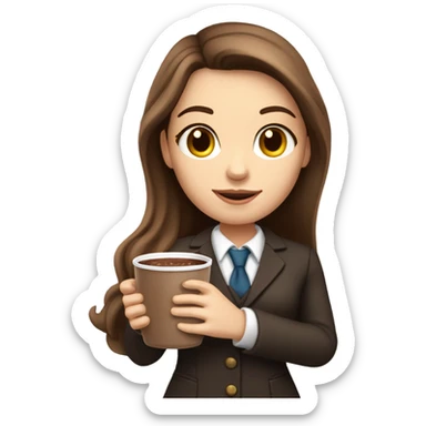 white girl with brown long hair and a hot chocolate she is a teacher sticker