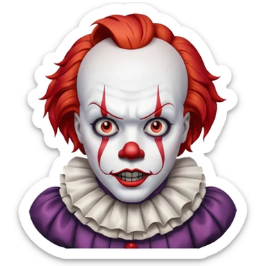 create a scary pennywise clown with cracks in his face sticker