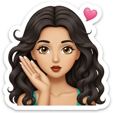 woman with olive skin, brown eyes and long lashes, and long black wavy hair blowing a kiss sticker