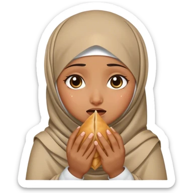 Hijab girl crying with samosa in her hand  sticker